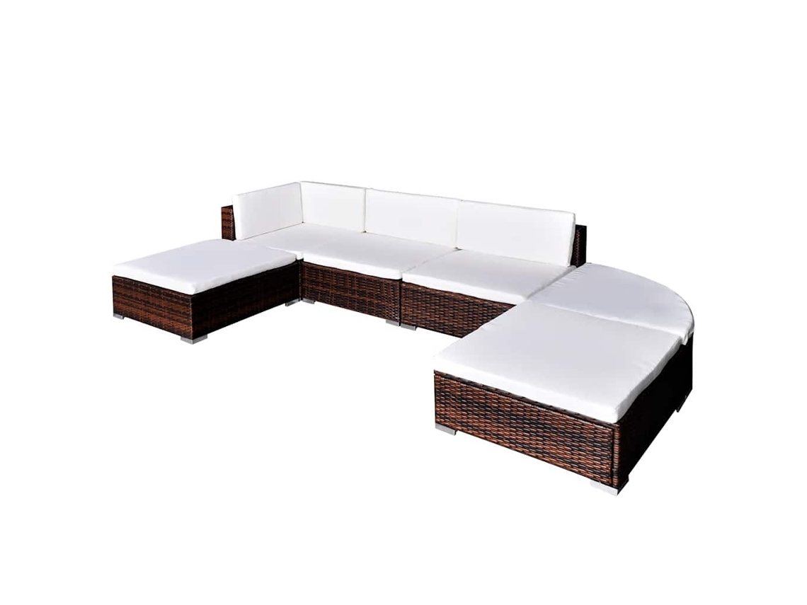 Vidaxl 6 Pcs Conjunto Lounge De Jardim C/ Almofadões Vime Pe Castanho