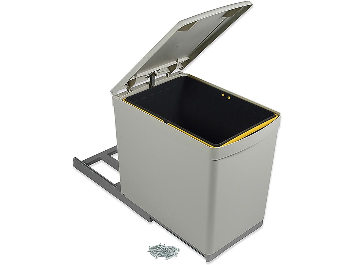 Balde do lixo reciclável para fixação no fundo e extração manualno móvel de cozinha 1 x16litros e tampa automática EMUCA Plástico Cinza