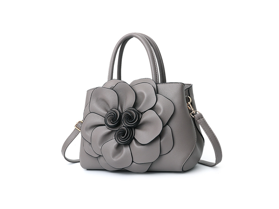 Bolsa Feminina de Couro Pu Estilo 2026 com Estampa Floral, Modelo de Mão Ou Ombro. estilo Cinza um YUNZII