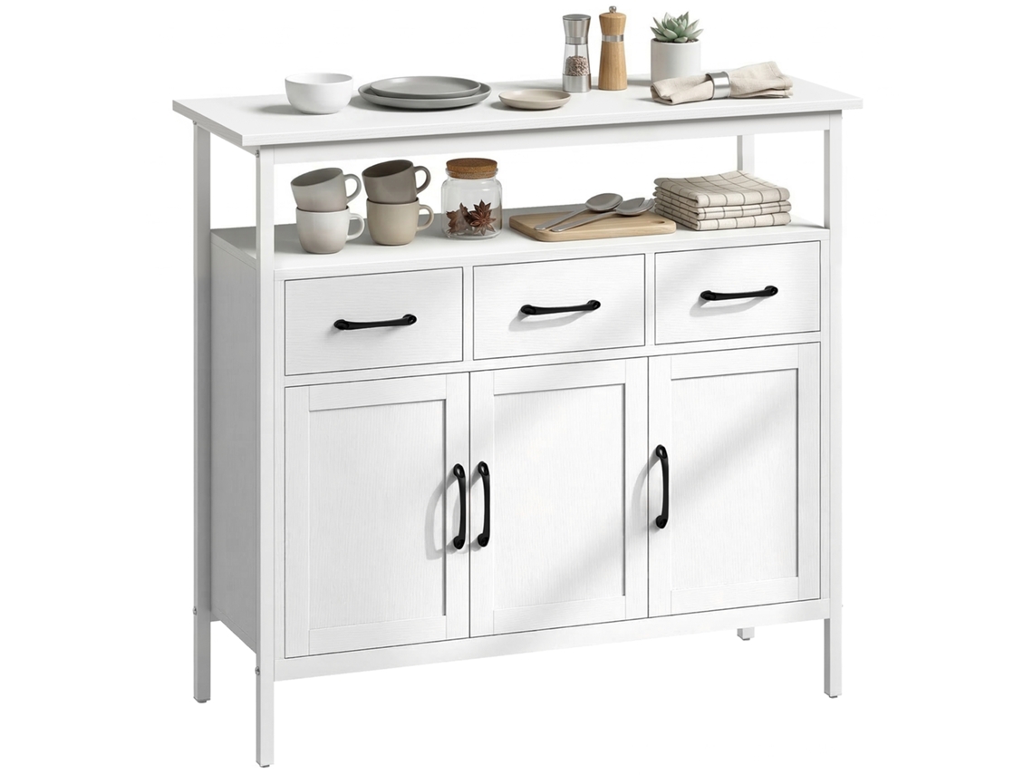 Aparador com prateleiras ajustáveis ZENCORE SERVICES, buffet com 3 gavetas, 3 portas, 95cm, branco
