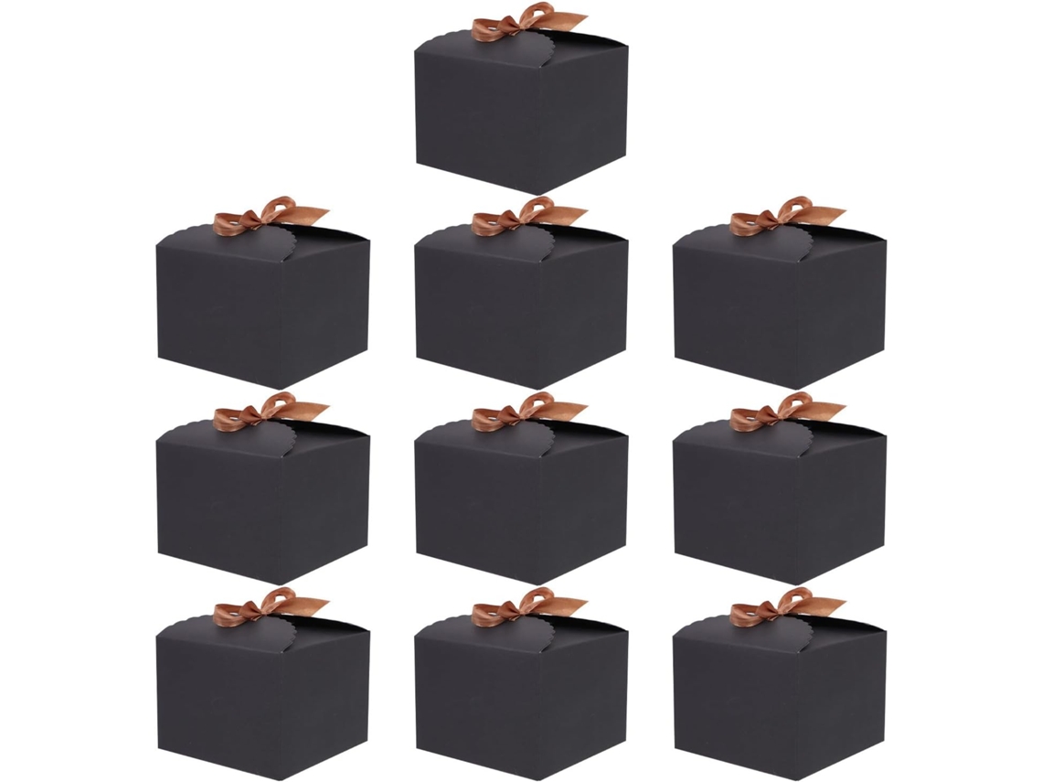 Caixas Para Bolo Com Laço Preto, 10 Unidades, 12x12x9cm, Poliéster, Bem Feitas E Elegantes Para Embalar Sobremesas