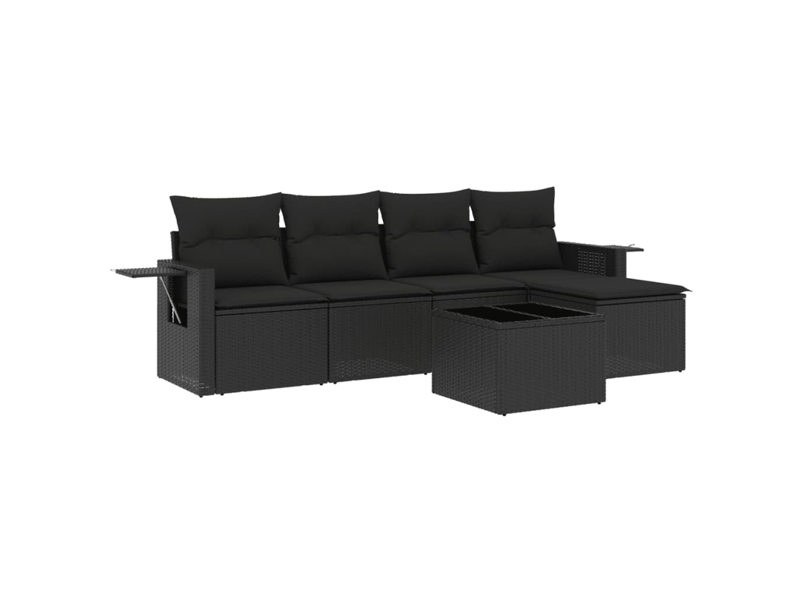 Conjunto Sofás de Jardim 6 Pcs com Almofadões Vime Pe Preto MAISON EXCLUSIVE (6 pcs)