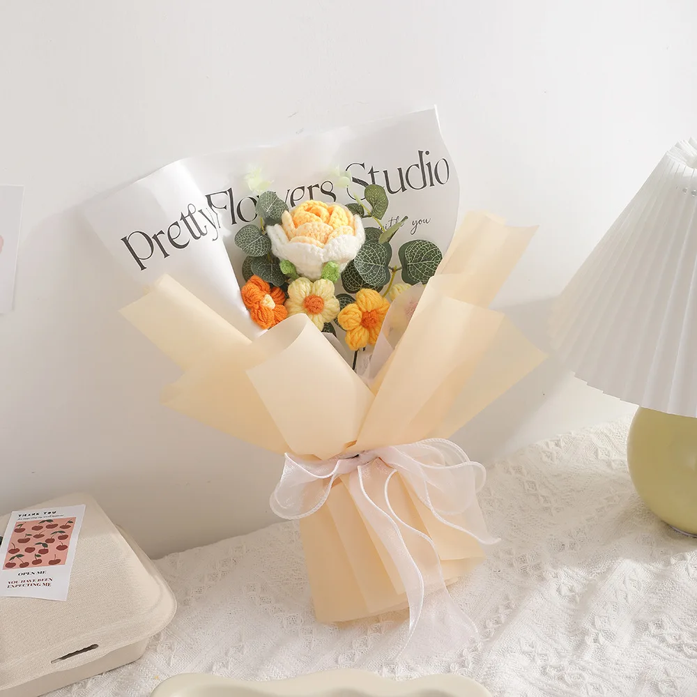 Buquê De Crochê Com Flores Artificiais, Buquê Criativo Feito À Mão, Flor Preservada