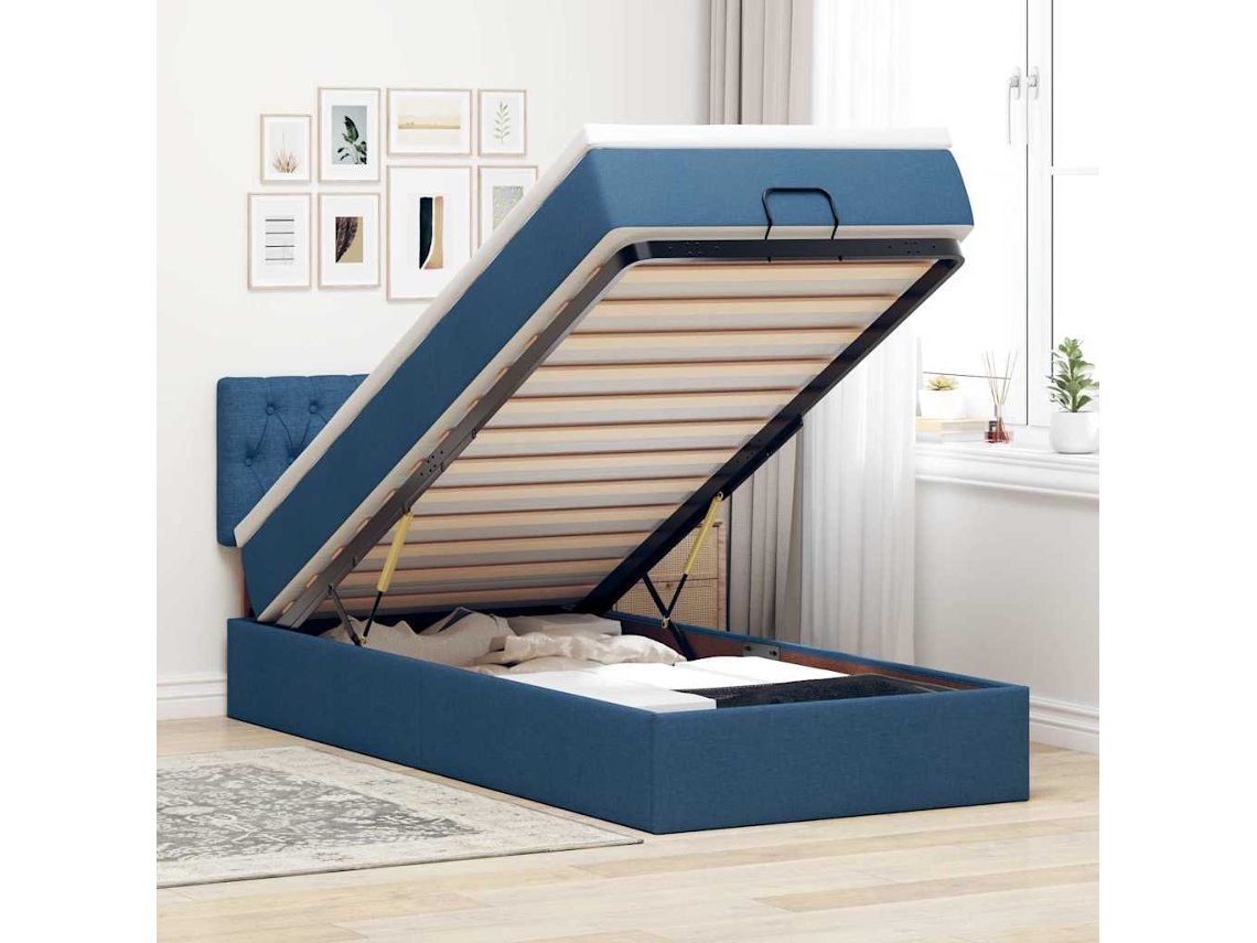 Estrutura De Cama Otomana Com Colchão Tecido Azul 80x200cm