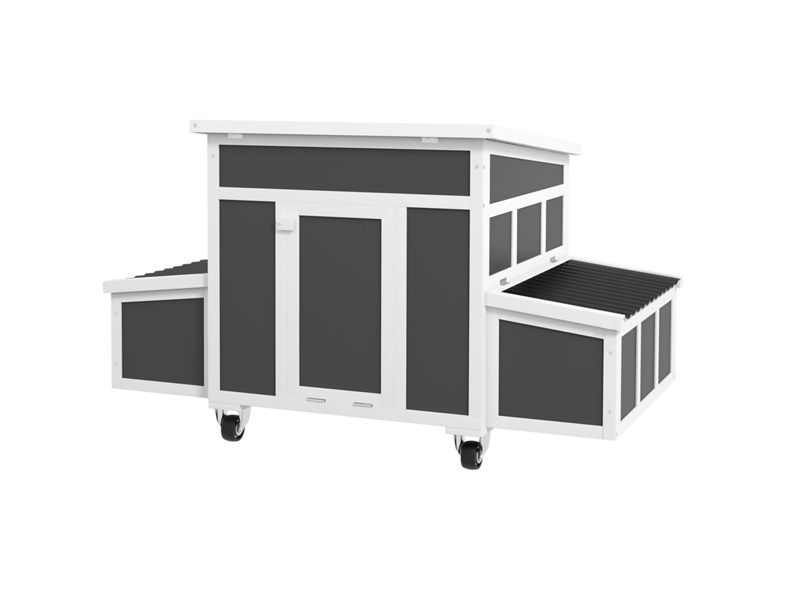 Galinheiro De Madeira 147x93,5x89,5 Cm Para Exterior Com Tabuleiro Amovível Gaiola Para 6 Cinza