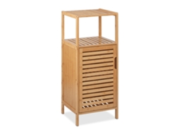 Relaxdays Armário De Banho Em Bambu, Hbt: 87 X 36,5 X 33 Cm, Prateleira Estreita Com Porta, 2 Prateleiras, Natural