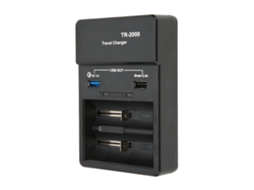 Cargador inteligente con 2 ranuras para baterías 18650, 26650, AA y AAA, con salida USB, QC3.0 y enchufe estadounidense | S/MARCA