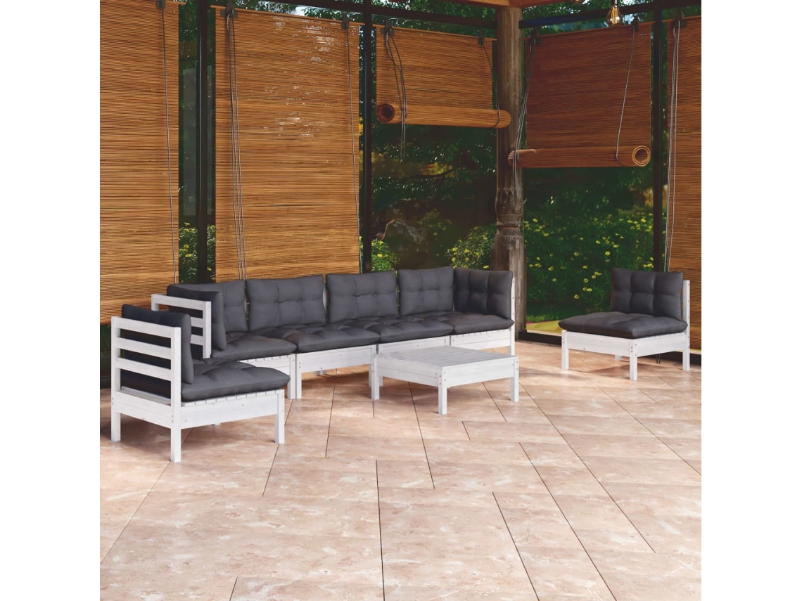 7 Pcs Conjunto Lounge De Jardim C/ Almofadões Pinho Maciço Dkd Home Decor