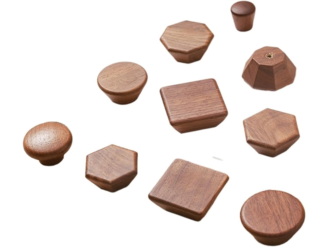 Puxador De Madeira Hexagonal, Quadrado E Redondo Para Gavetas, Armários E Portas De Cozinha Redondo Faia 40mm