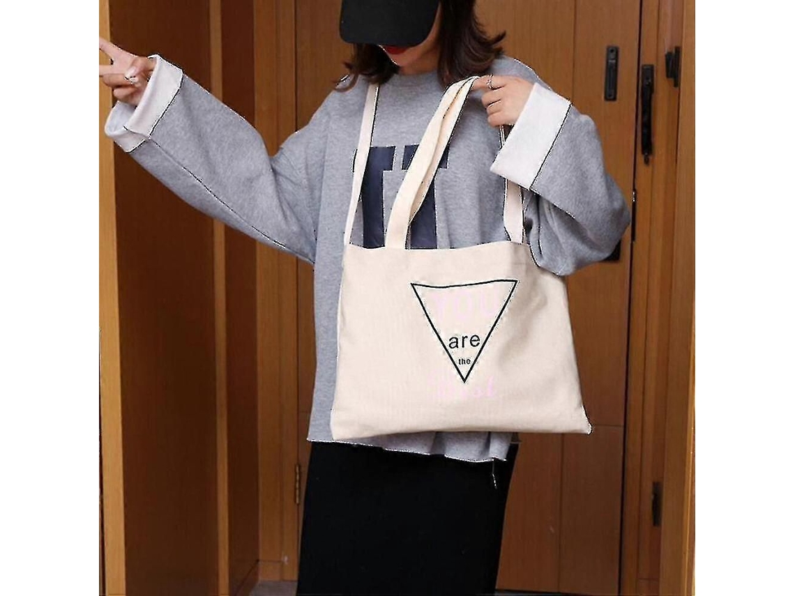 Bolsa Feminina de Lona, ​​estilo Casual, com Alça de Ombro, Dobrável, Ideal para Compras e Praia. Feita em Algodão. GOKOCO