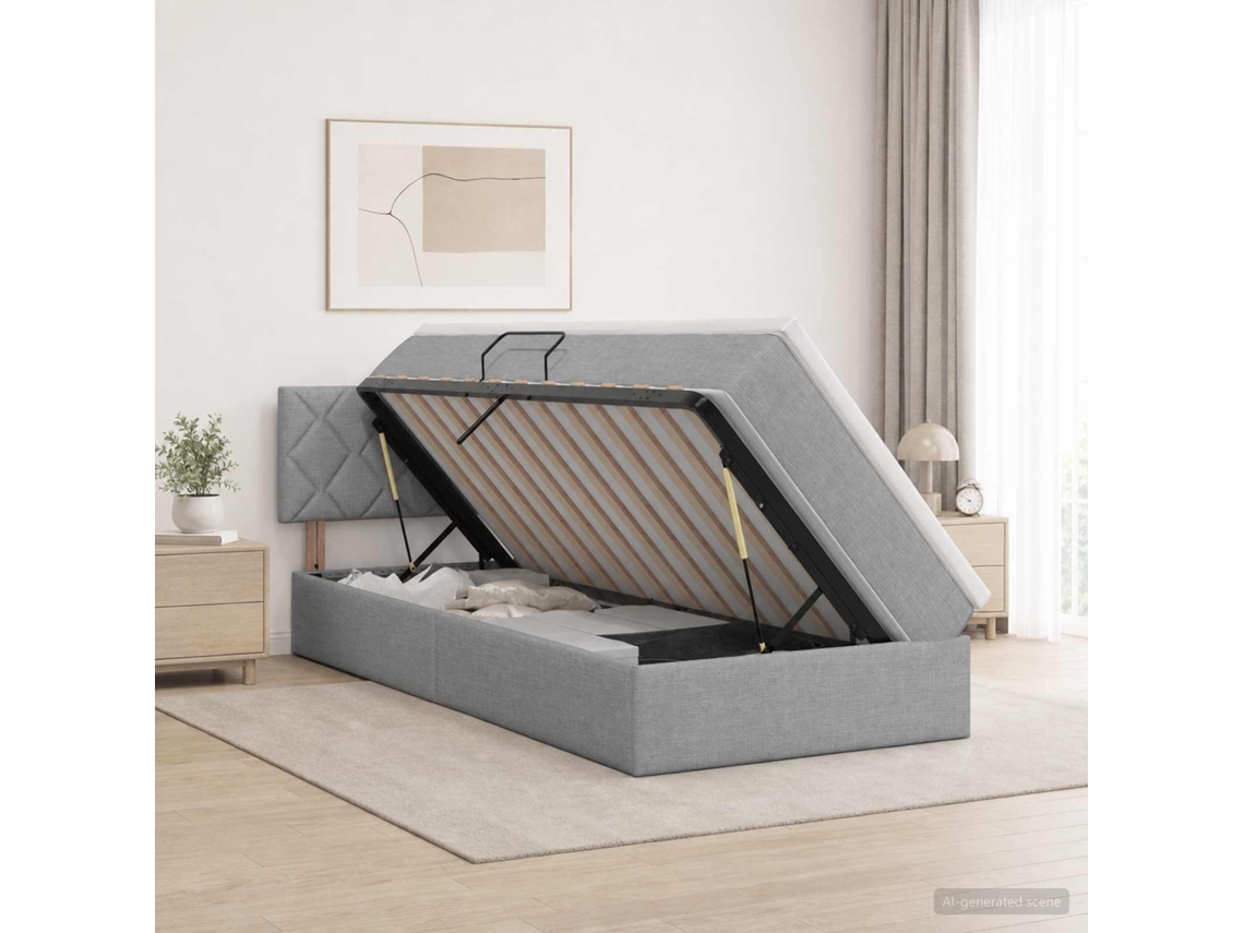 Vidaxl Cama Com Arrumação E Colchão Cinzento-claro 100 X 200 Cm Veludo