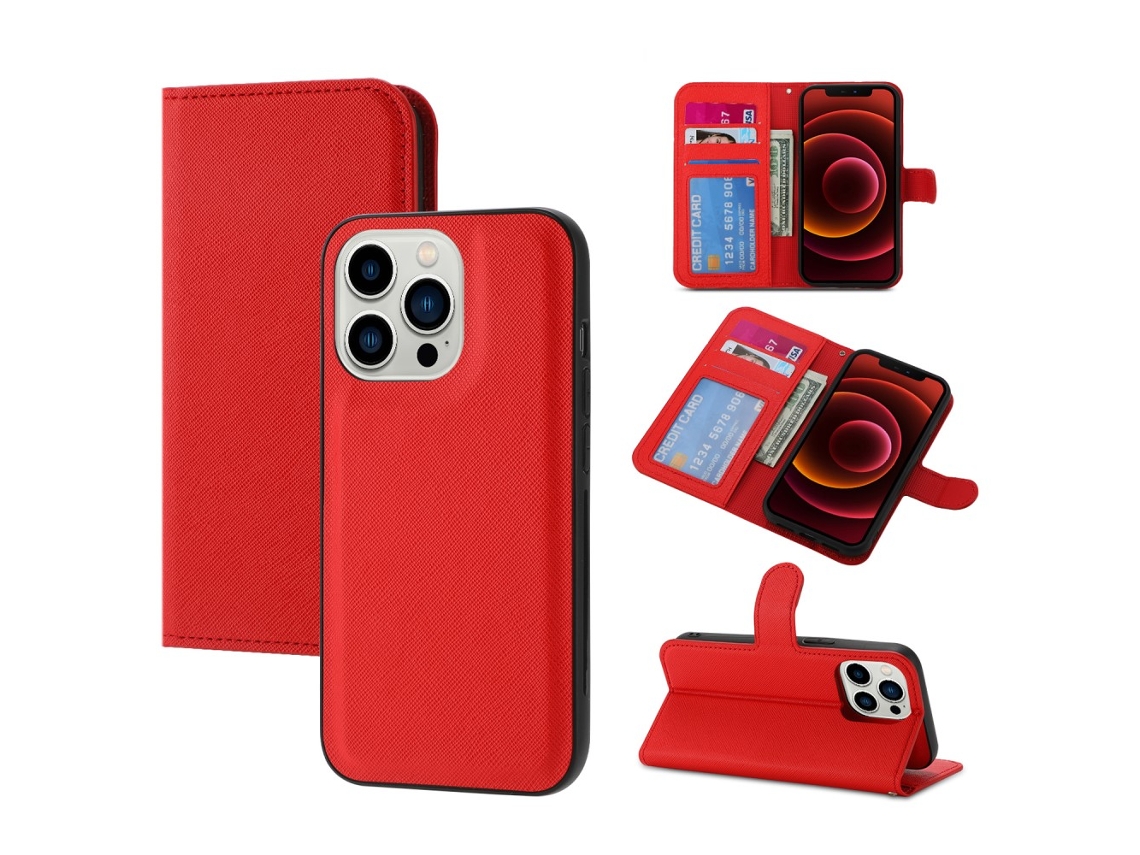 Capa Para Iphone 15 Pro Pele Sintética Magnética Vermelho