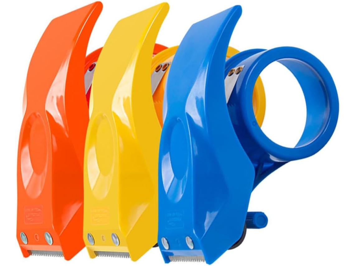 Conjunto de 3 Cortadores de Fita Adesivos de Plástico Manuais Kichouse, Cabo Ergonômico, Corte Fácil para Selar e Embalar
