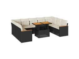 Conjunto de 10 Sofás Jardim com Almofadões Vime Pe/acácia Preto MAISON EXCLUSIVE (10 pcs)