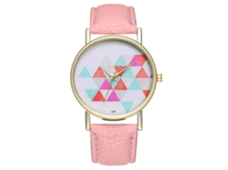 Relógio de quartzo com pulseira de couro PU, unissex, mostrador rosa simples.