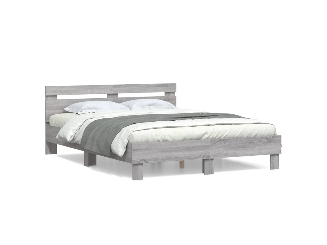 Estrutura de Cama com Cabeceira Derivados Madeira Cinza Sonoma MAISON EXCLUSIVE