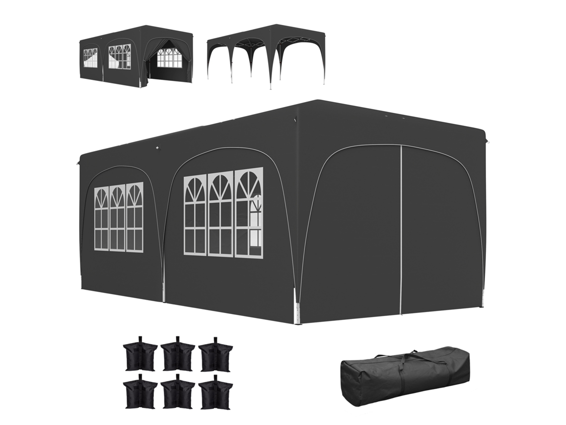 Tenda Dobrável 3x6m, painéis laterais upf50+, altura ajustável, cinza escuro | S/MARCA