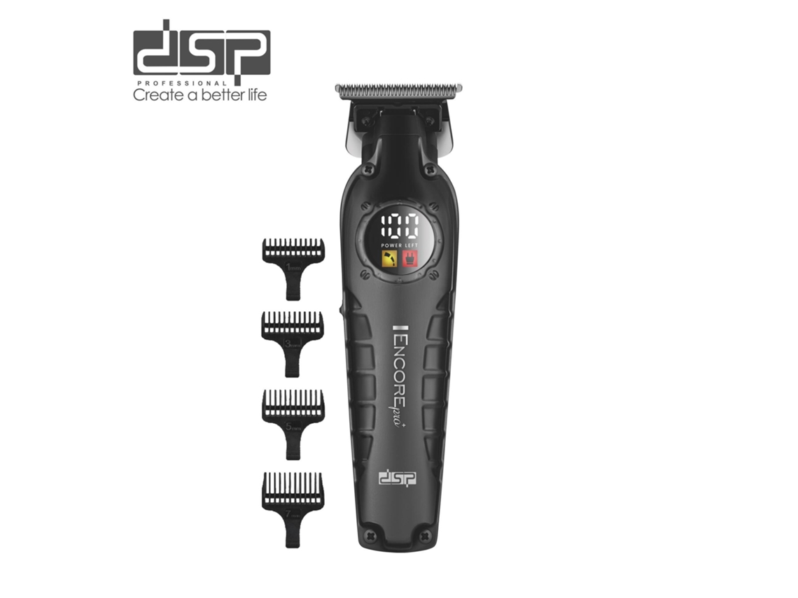 Máquina de cortar cabelo elétrica recarregável via USB com visor digital LED, em aço inoxidável, ideal para barbearias, com gravação, sem clipe. MDUG