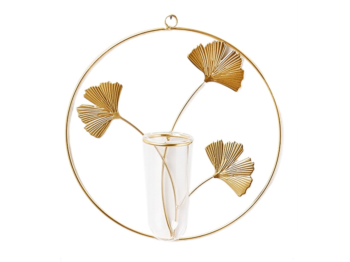Vaso Criativo de Parede para Plantas com Suporte Metal em Formato Folha Ginkgo, Ideal para Vasos Hidropônicos em Tubos de Ensaio Vidro BRILVIBERA