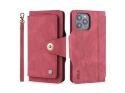 Capa Pega Para Iphone 12 Pele Sintética Com Porta-cartões Vermelho