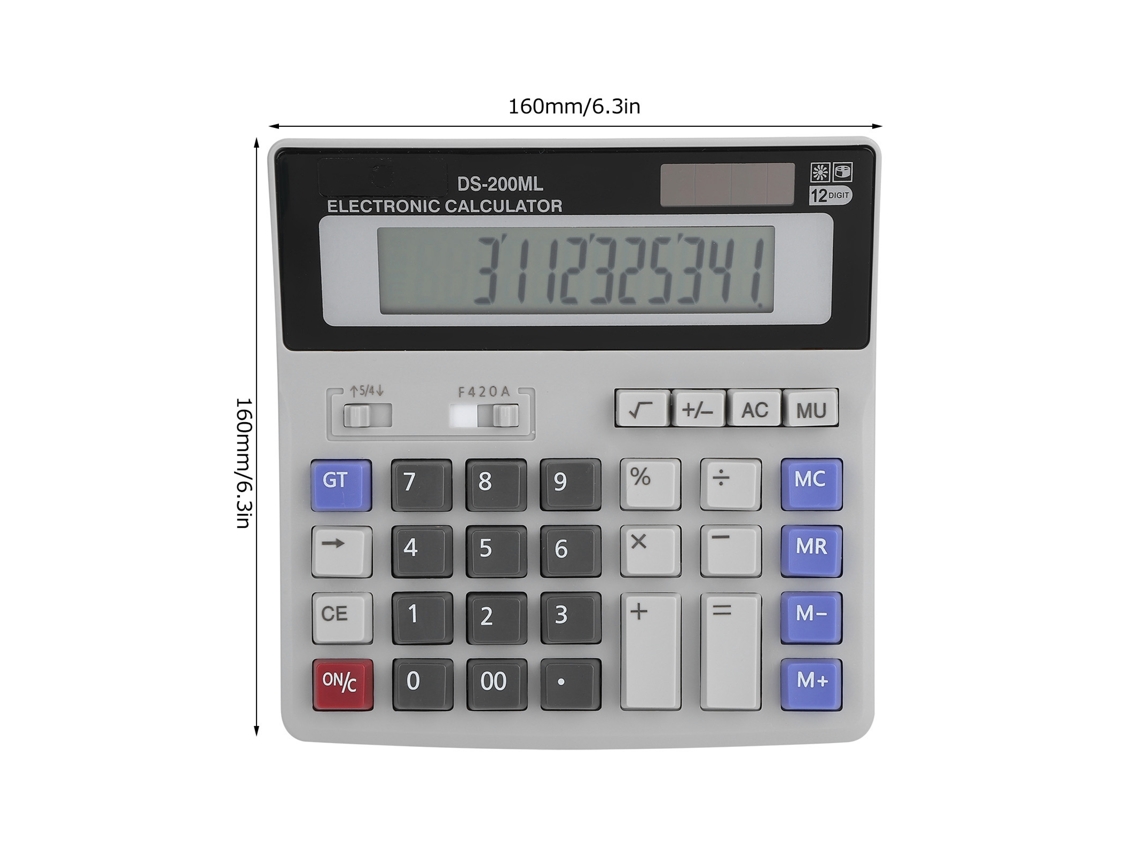 Solar-powered Lcd Calculator (12-digit Display, Standard Office Functions) Eoocoo