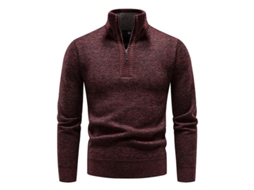 Suéter masculino casual de malha com zíper, gola alta e mangas compridas Mystdiy 2026, 100% poliéster.
