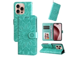 Capa De Couro Para Iphone 16 Pro - Estampa De Girassol Em Relevo