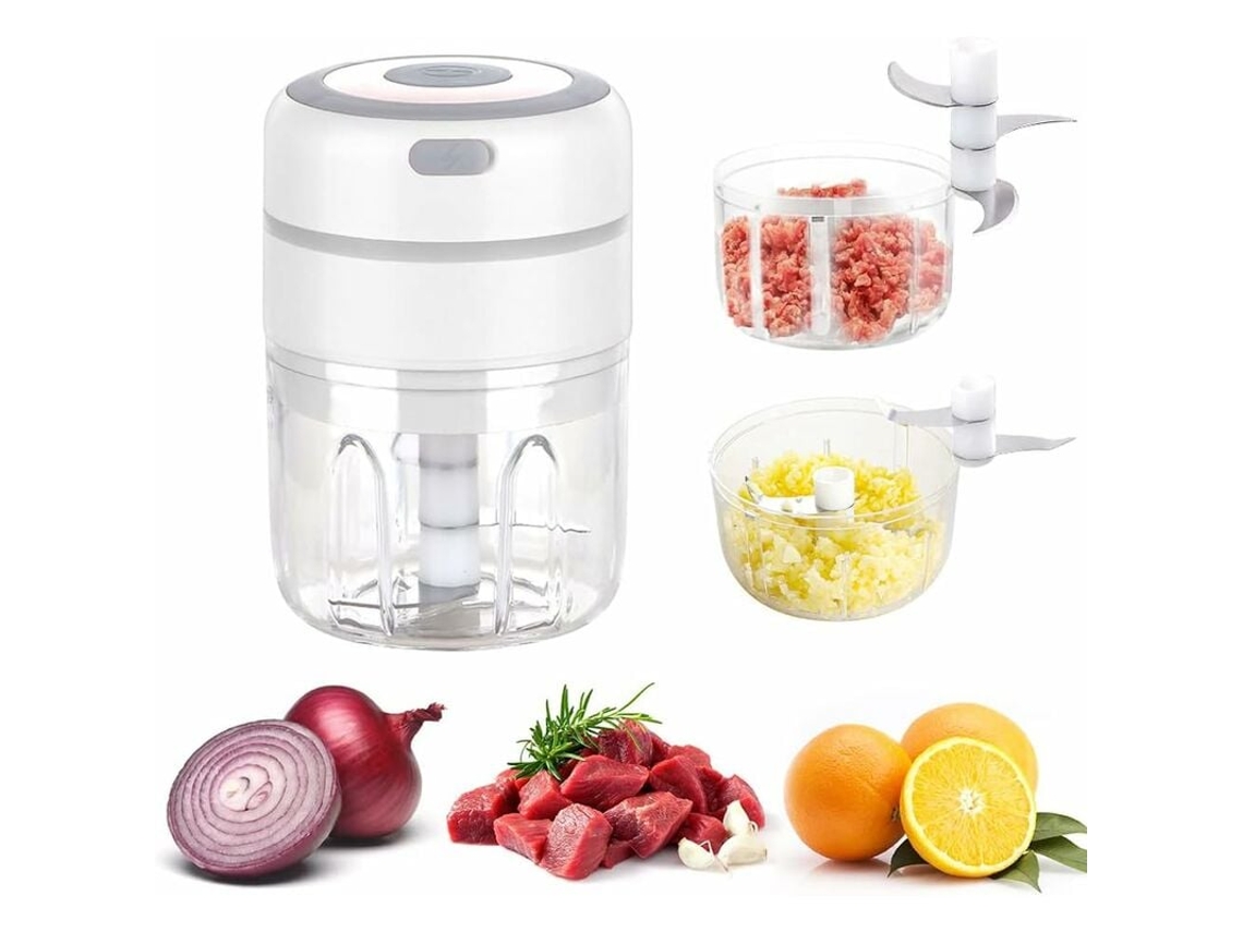 Mini Picador De Cebola Elétrico Com 2 Recipientes, Processador De Alimentos Elétrico Multifuncional De 250 Ml+ 100 Ml