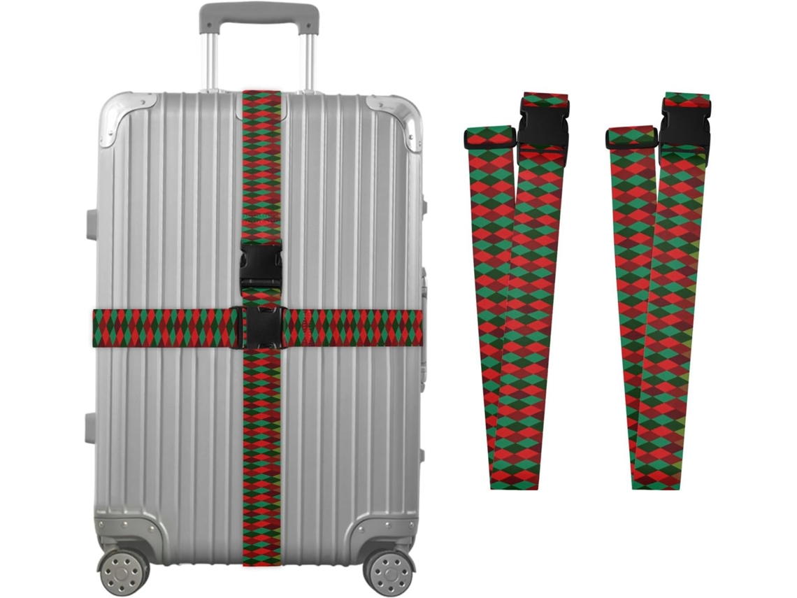 Conjunto De 2 Cintas Bagagem Com Padrão Treliça Prismática Vermelha E Verde Para Malas, Cintas De Viagem, Acessórios De