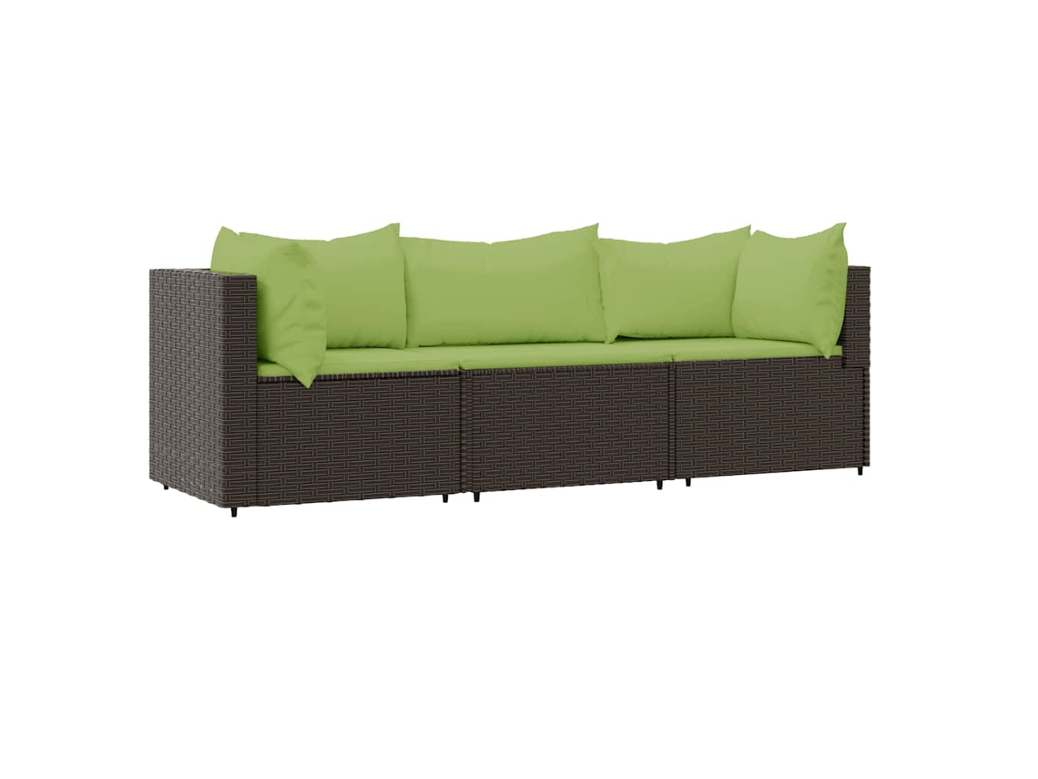 Maison Exclusive - 3 Pcs Conjunto Lounge Jardim C/ Almofadões Vime Pe Castanho