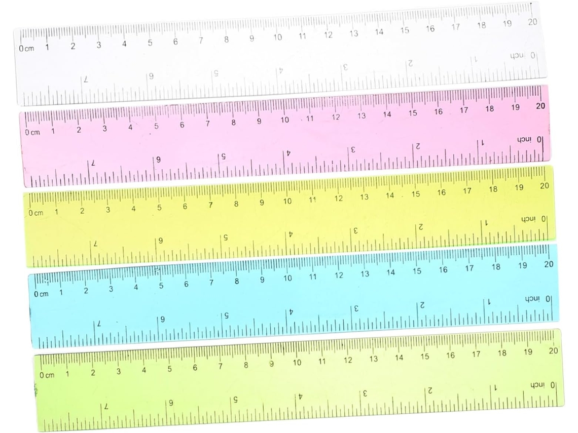 Régua De Plástico 20 Cm, Ferramenta Desenho E Medição, Pacote Com 5