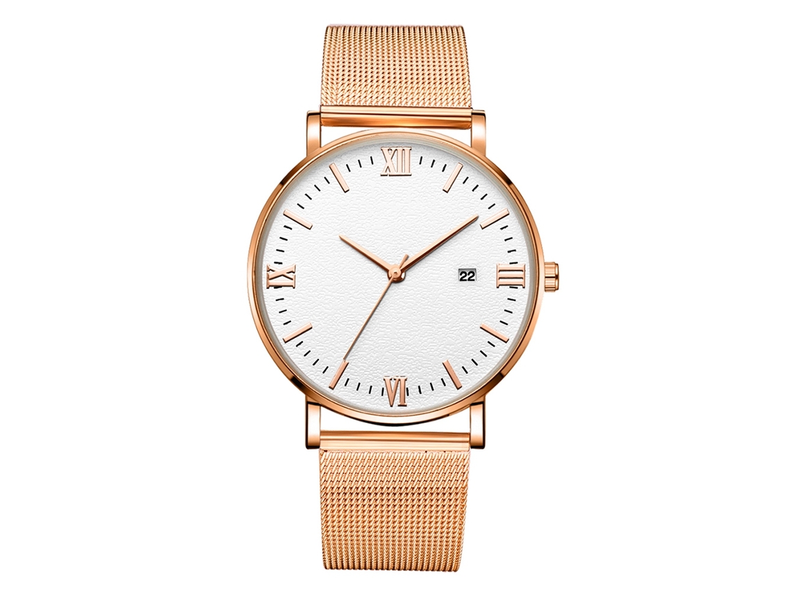 Reloj De Pulsera Mecánico Cuarzo Para Hombre Deportivo Correa Y Caja Oro Rosa