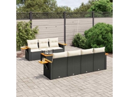 Vidaxl 8 Pcs Conjunto Sofás De Jardim Com Almofadões Vime Pe Preto