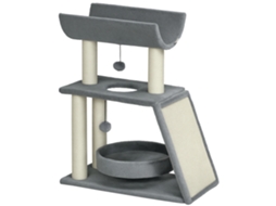 Arranhador Altura 76 Cm Com 4 Postes De Cama Plataforma Em U Almofada Para Cinzento