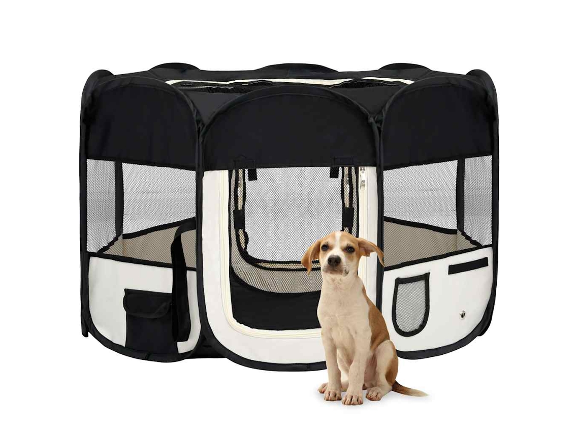 Vidaxl Parque Dobrável P/ Cão C/ Saco De Transporte 110x110x58cm Preto