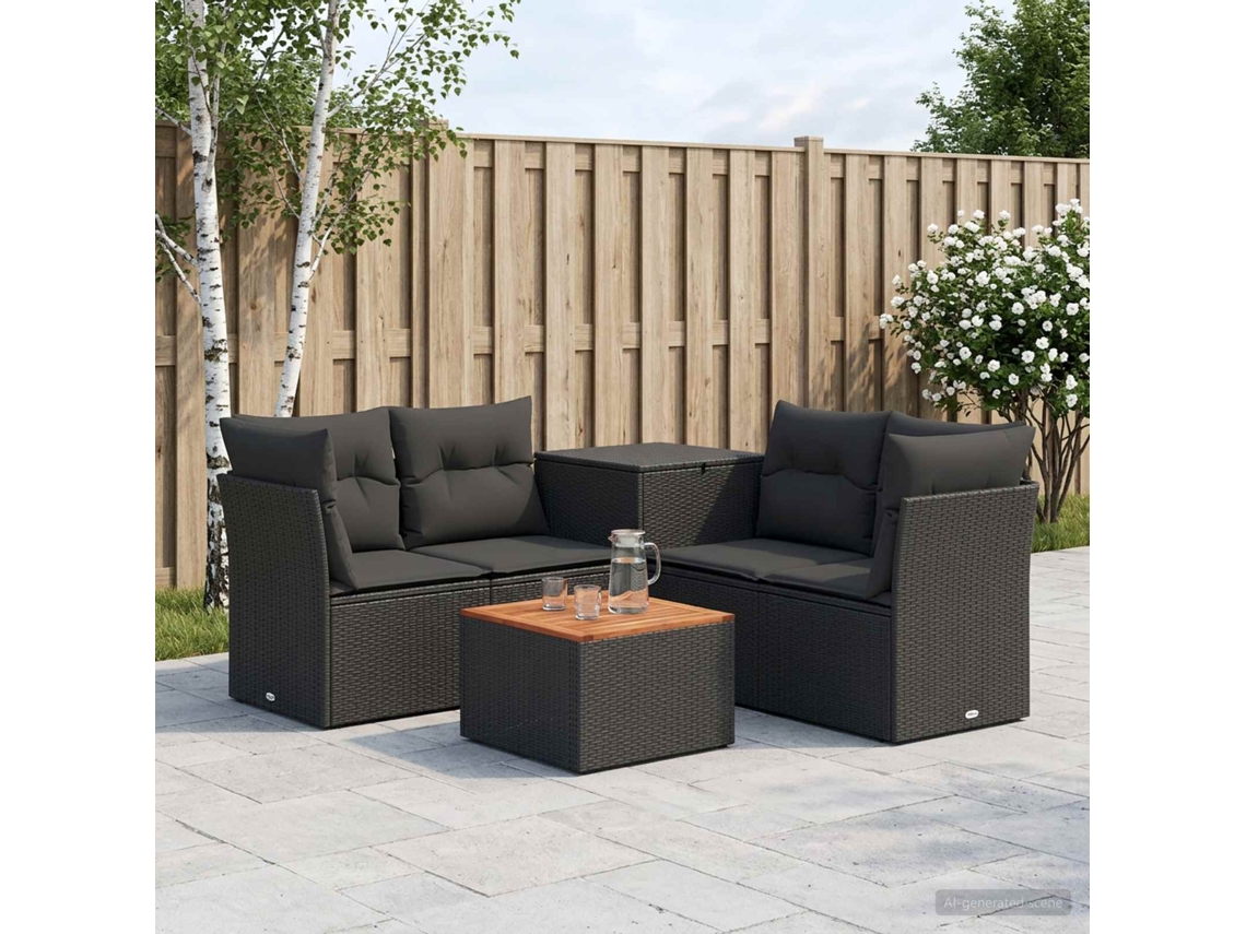 Vidaxl Conjunto De Sofás 6 Unid. Preto Rattan Poliéster E Aço