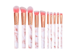 Juego de 10 brochas de maquillaje con mango de mármol Sunflare (beige y rosa)
