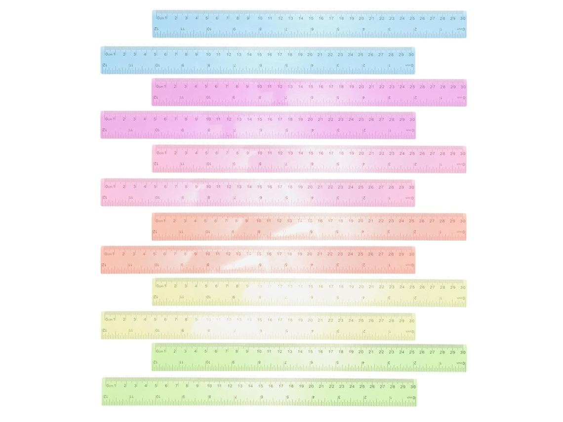 Conjunto De 12 Réguas Plástico Transparente Para Estudantes