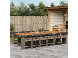 Vidaxl 13 Pcs Conjunto Jantar P/ Jardim C/ Almofadões Vime Pe Cinzento