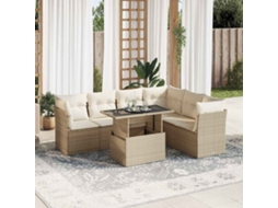 Vidaxl 7 Pcs Conjunto De Sofás P/ Jardim Com Almofadões Vime Pe Bege