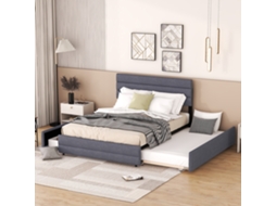 Cama De Plataforma 140x200 Com Gavetas Cinza Para Duas Pessoas