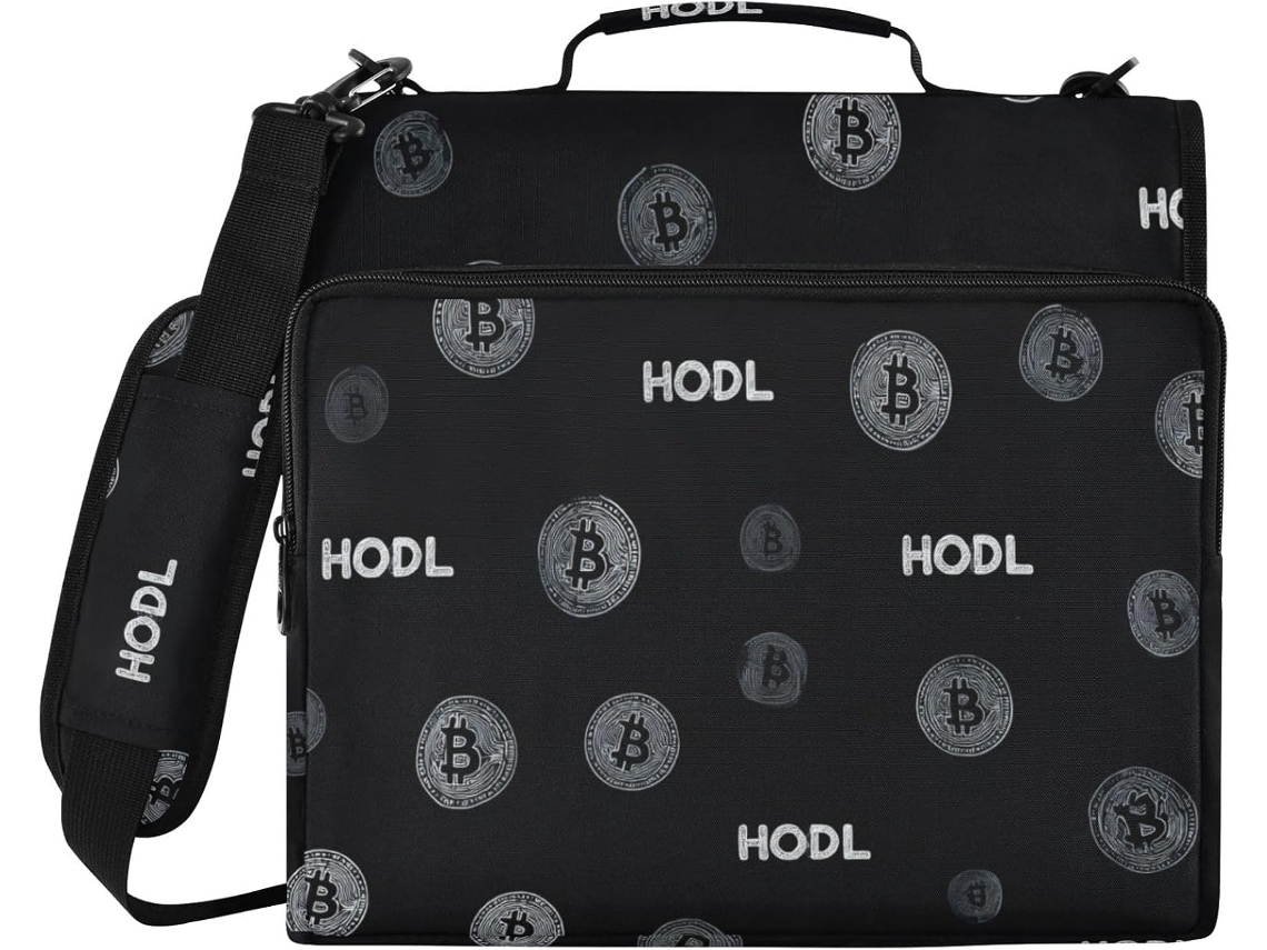 Pasta Organizadora Resistente Com Zíper, 3 Argolas, Alça E Vários Bolsos, Com O Símbolo Do Bitcoin Hodl, Ideal