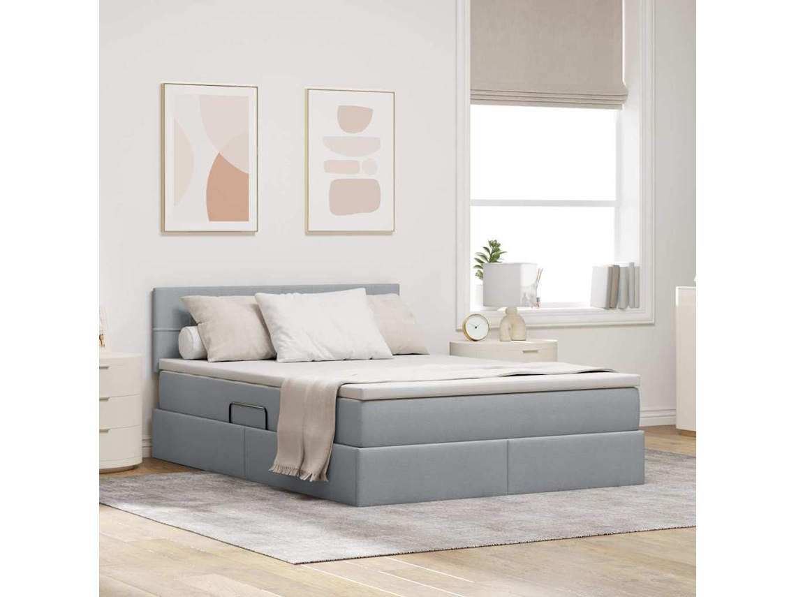 Vidaxl Cama De Armazenamento Led Com Colchão Cinzento-claro
