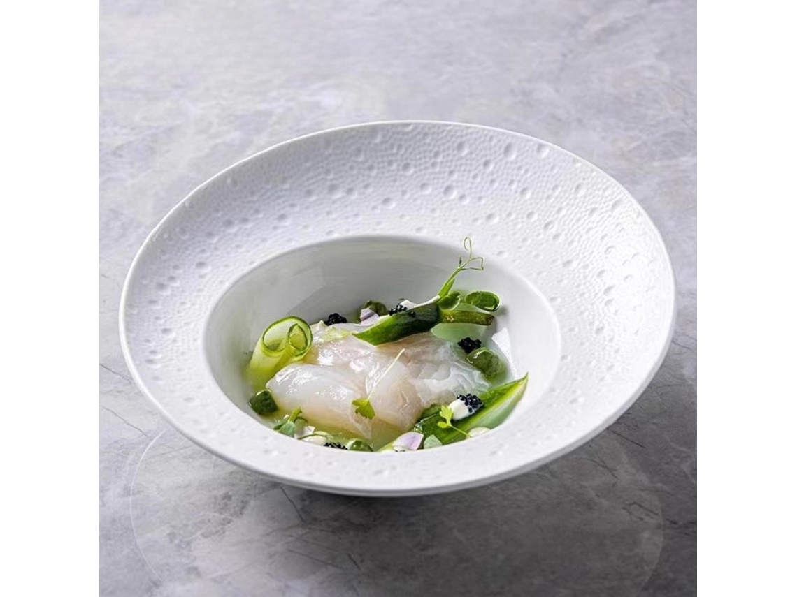 Prato De Salada Francês Criativo (25 Cm), Prato De Cerâmica Premium Em Formato De Chapéu De Palha, Prato De Jantar Branco