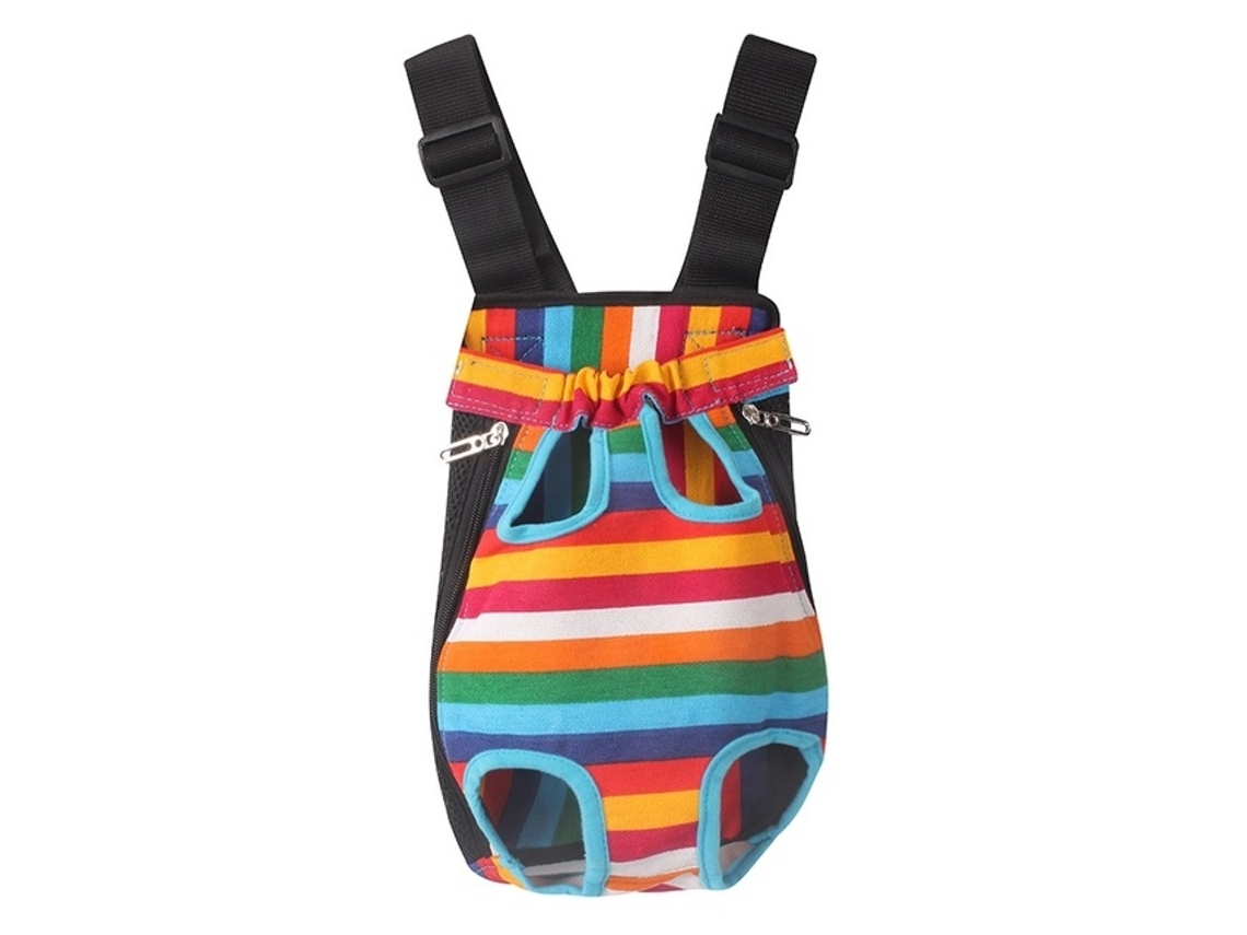 Mochila de Transporte HALINUIA para animais de estimação, XL, listrada, arco-íris, respirável, lavável, alças ajustáveis