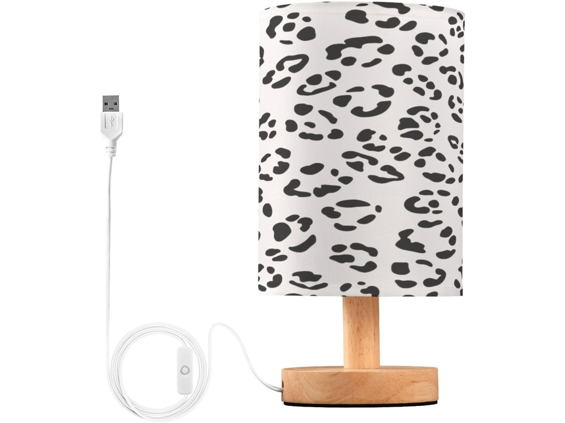 Abajur De Cabeceira Com Estampa De Leopardo Branco Para Quarto, Porta Carga Usb C, Luminária De Mesa Cabeceira