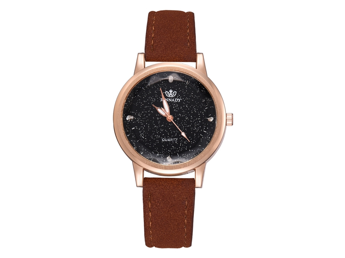 Relógio de Pulso Feminino com Pulseira Pu Estilo Moderno Movelmento Quartz Dial Redondo Marrom