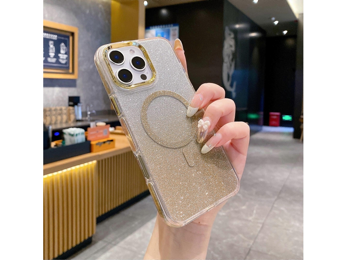 Capa Tkdaddy Para Iphone 16 Pro Tpu Capa Magnética De Acrílico Com Glitter Compatível Com Magsafe Gold
