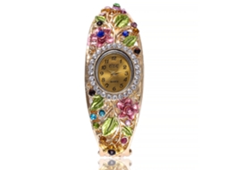 Relógio Pulseira de Liga Feminino Ccq com Decoração de Pedras Strass e Folhas Florais