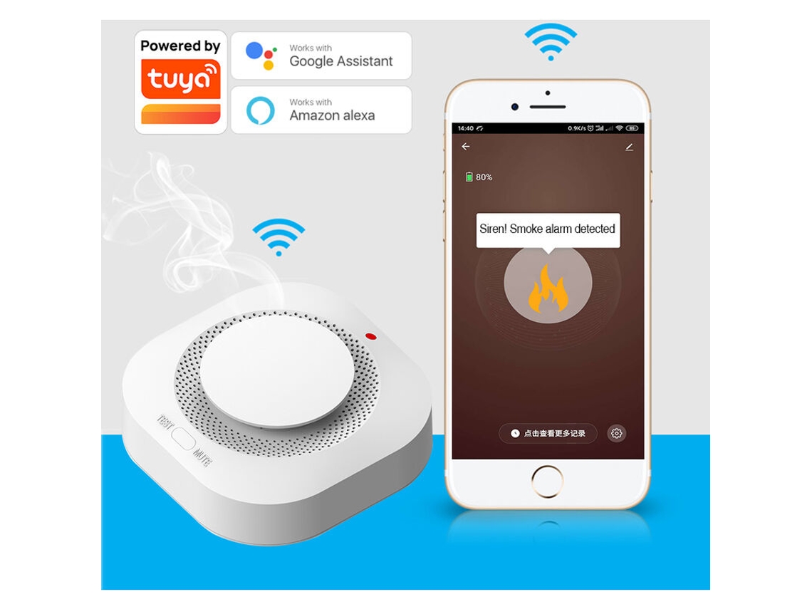 Detector De Fumaça Residencial Tuya Smart Wifi, Sensor De Fumaça Tuya
